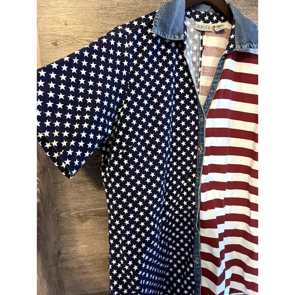 American USA Flag Shirt Vintage Cotton Chambray Patriot Size XXL 20 Button Down - Picture 5 of 8